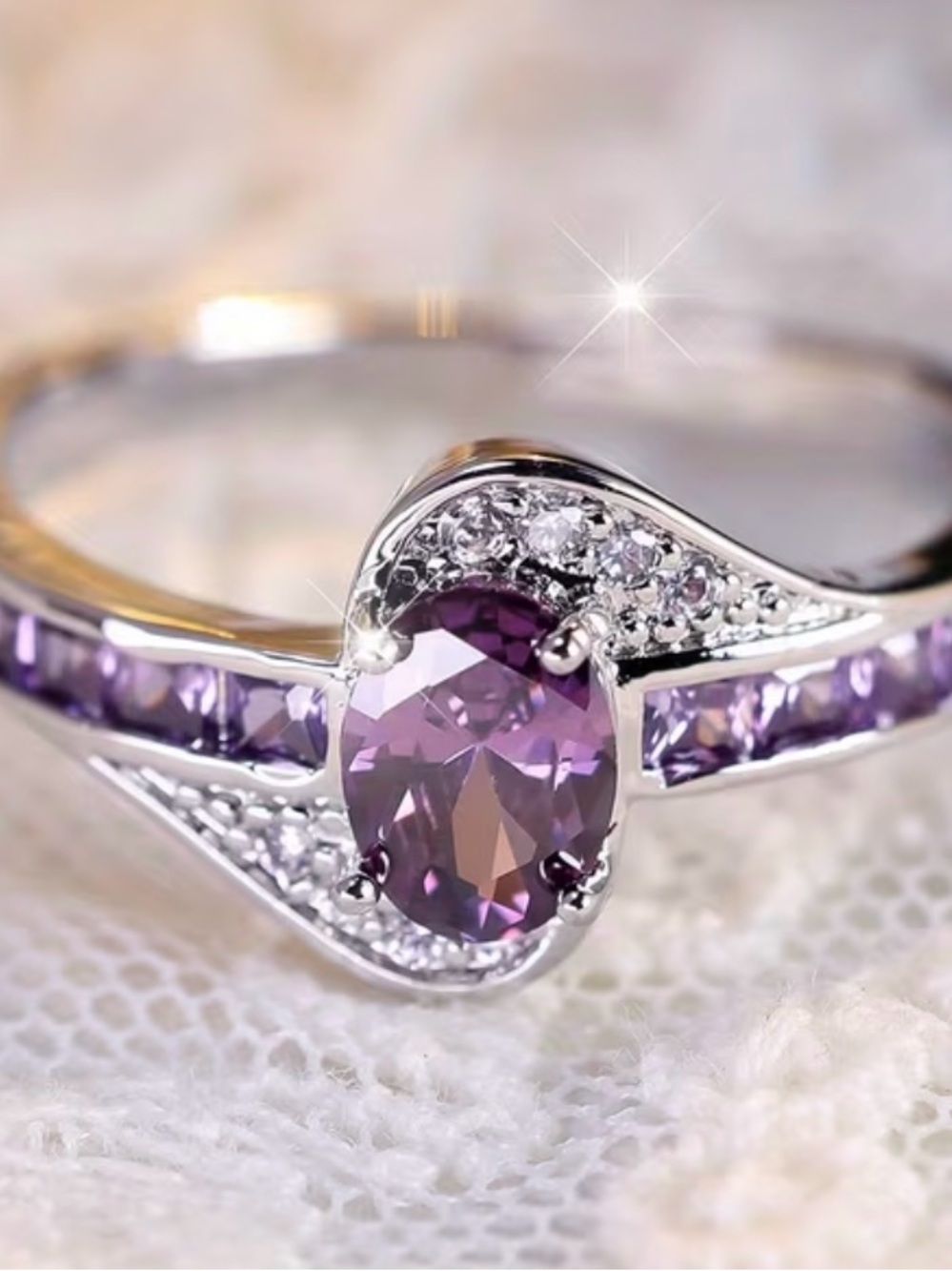Elegant Amethyst Accent Sterling Ring - Purple